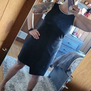 Black, sleeveless rhinestone neckline dress